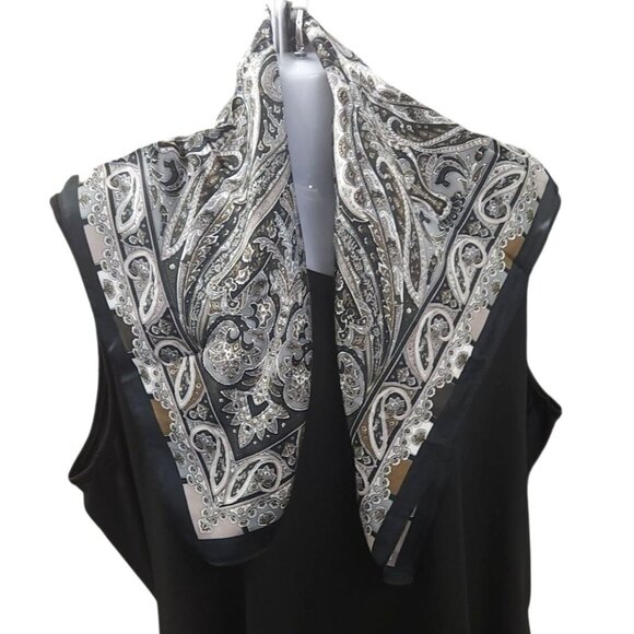 Paisley Print Square Scarf Black/Brown 27x27 Western Wild Rag - Picture 10 of 13